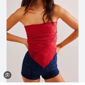 Free People Raya Lace Bandana Strapless Top Lace Red NWOT